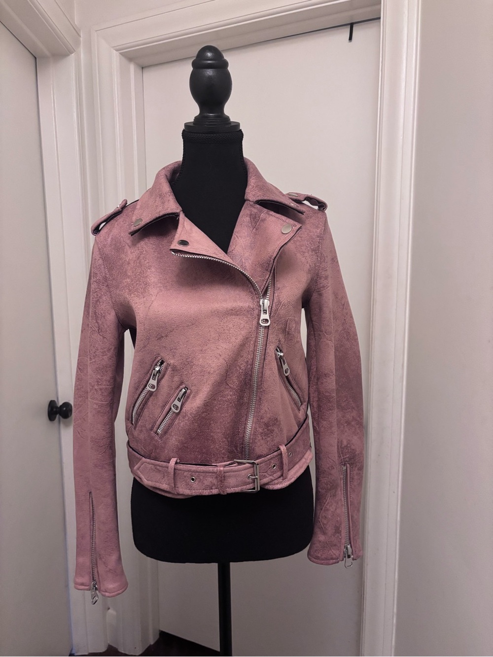 Dex Dusty Rose Leather Moto Jacket with Belt